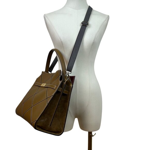 Tory Burch Women’s Brown Leather & Suede With Crossbody Strap Shoulder Tote - Picture 6 of 16